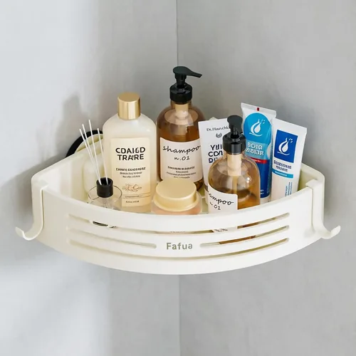 Miniatura 12 de Organizador de ducha esquinero, estantes de ducha adhesivos sin perforaciones con ganchos, organizador de ducha extraíble impermeable y resistente