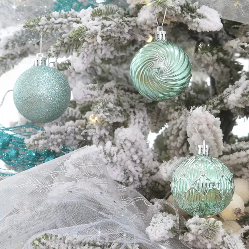 Miniatura 6 de Sea Team Paquete de 41 adornos de bolas de Navidad con cuerdas, bolas de tamaño mediano de 2.36 pulgadas, bombillas de Navidad de plástico Menta