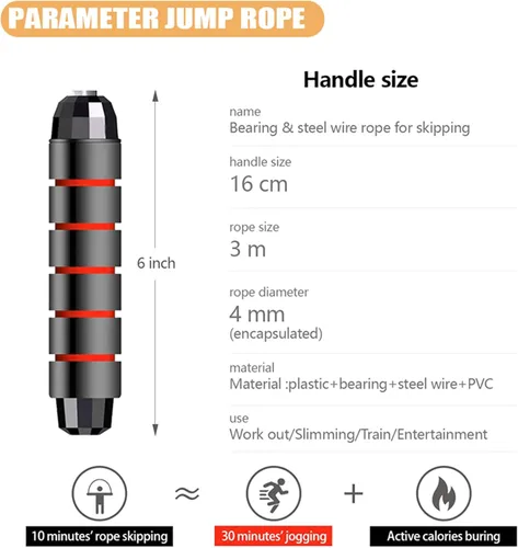 Miniatura 2 de Redify Cuerda de saltar, cuerdas de saltar para fitness, para mujeres, hombres y niños, cuerda de salto de velocidad para entrenamiento con Rojo