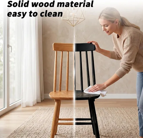 Miniatura 7 de Juego de 2 sillas de comedor negras, juego de 2 sillas de comedor de madera, sillas de comedor de madera, husillo lateral de granja, sillas Windsor