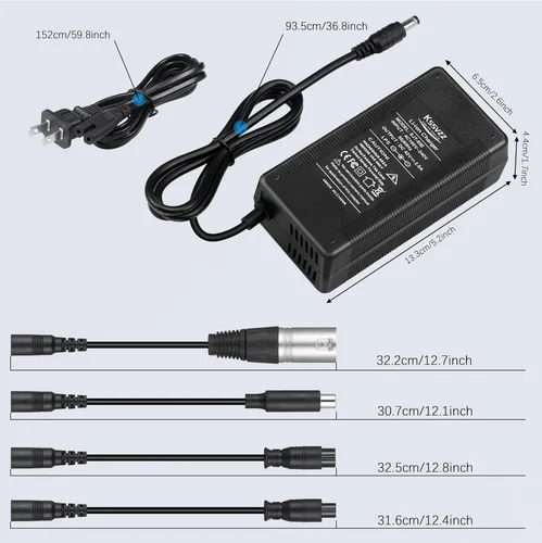 Miniatura 8 de Cargador de batería rápido de 42 V 2 A con sistema de refrigeración, cargador universal de repuesto de 5 enchufes para batería de litio de 36 V