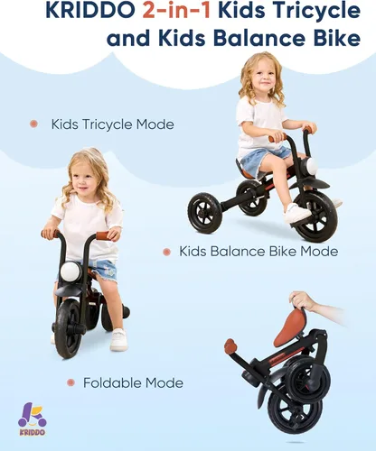 Miniatura 2 de KRIDDO Bicicleta de equilibrio 2 en 1 para niños y triciclo para niños de 2 a 5 años, bicicleta de equilibrio para niños pequeños con pedales