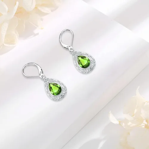 Miniatura 271 de Aretes colgantes de plata de ley con diseño de árbol de la vida, flor, abeja, animales, gato, colibrí, piedra lunar, turquesa, aretes con cierre
