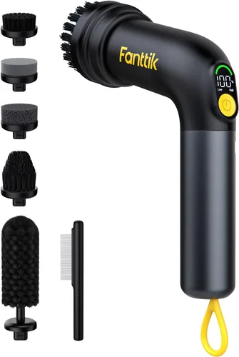 Fanttik G9 Práctico limpiador eléctrico inalámbrico giratorio, motor MagnaStorm, doble velocidad, 5 cabezales de cepillo, pantalla LED, IPX7 Negro