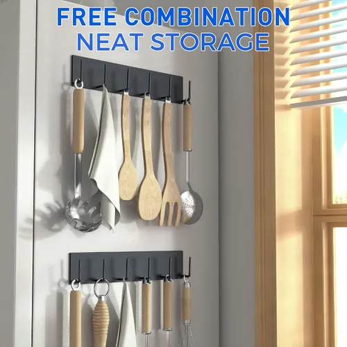 Miniatura 4 de 2 piezas de soporte magnético para llaves de pared, soporte magnético para llaves con 6 ganchos para puerta delantera de metal, soporte magnético