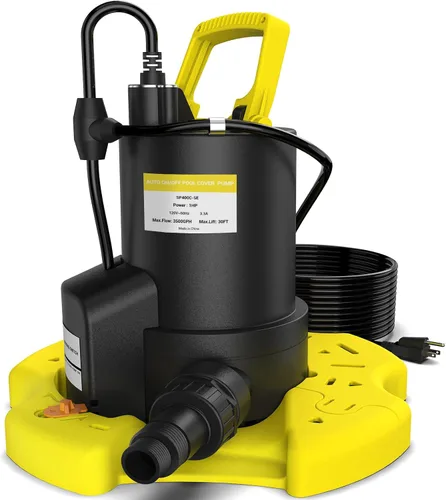 Miniatura 8 de Bomba automática de cubierta de piscina, bomba de agua sumergible de 1 HP 5000 GPH con válvula de retención y 3 adaptadores, cable de 29.5 pies
