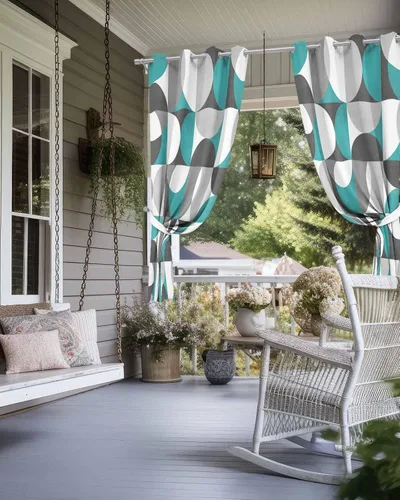 Miniatura 4 de Abstract Aqua Outdoor Curtains for Patio Waterproof Drapery, Grommet Window Curtain Drapes for Living Room, Bedroom, Doorway, Kitchen, Cafe, Porch