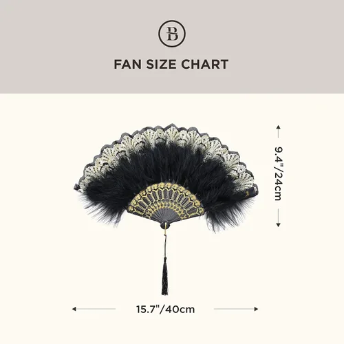 Miniatura 5 de BABEYOND Abanico de plumas de marabú estilo vintage de los años 20, abanico plegable de mano estilo flapper para disfraz y baile