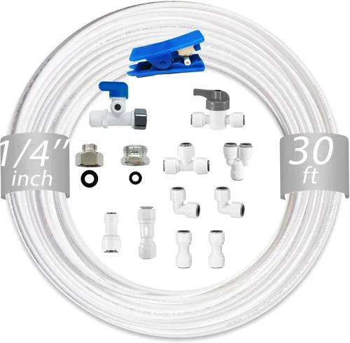 Miniatura 7 de NSF 1/4" y 3/8" Tubo de línea de agua y accesorios de conexión por empuje para filtro de agua de ósmosis inversa RO, 25 piezas de conectores + 30