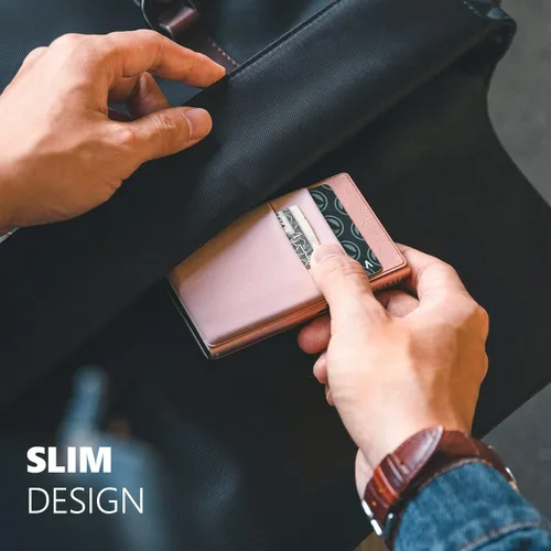 Miniatura 40 de VULKIT Billetera minimalista con ventana de identificación y bolsillo EDC con bolsillo desplegable para tarjetas de crédito y bloqueo RFID, diseño