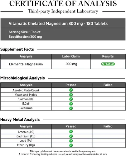 Miniatura 3 de Vitamatic Magnesio quelatado de 300 mg (por 1 tableta) – 180 tabletas – como quelato de aminoácidos y óxido – Apoya la salud muscular, nerviosa