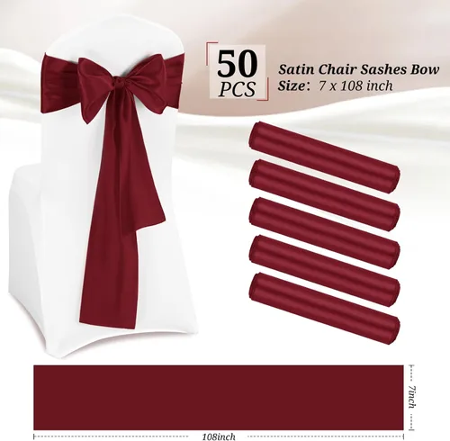 Miniatura 2 de Pesonlook 50 cintas de satén para silla, lazos de satén burdeos, lazos para silla, suministros para bodas, recepciones, eventos, banquetes, fiestas