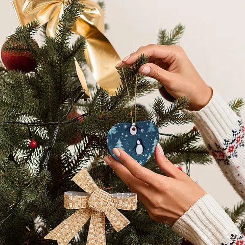 Miniatura 7 de Adorno de cerámica de pingüino para árbol de Navidad, adornos de árbol de Navidad de pingüino, decoración de árbol de Navidad para familiares