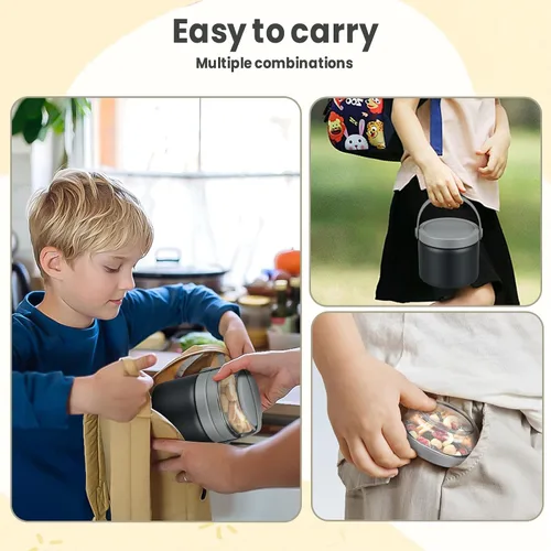 Miniatura 3 de Termo 2 en 1 para alimentos calientes con contenedor de bocadillos Tritan de 13.5 oz, tarro de alimentos aislado para almuerzo de niños, tarro