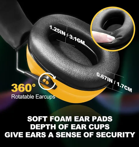 Miniatura 3 de HZ012 NRR Orejeras de seguridad de 28dB, protección auditiva pasiva de espacio auditivo profundo Proetctors de oído duraderos, para carpintería