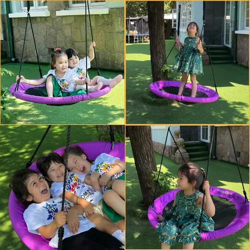 Miniatura 9 de Columpio de platillo – Asiento de columpio de árbol de 40 pulgadas con tela Oxford impermeable 900D para niños y adultos Capacidad de peso de 700