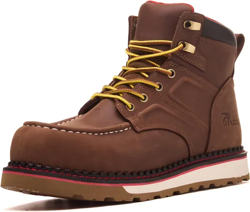 MWORK Welted Blunt Botas de trabajo impermeables con punta de mocasín de 6 pulgadas, punta de compensación, a prueba de pinchazos, suela de cuña