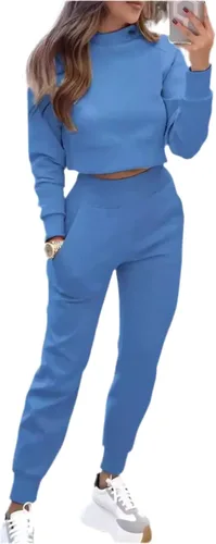 Miniatura 4 de Conjunto de sudadera y pantalón corto casual elegante, de dos piezas, con bolsillos, 95% poliéster, 5% elastano, ligeramente elástico