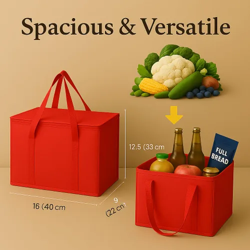 Miniatura 6 de musbus Paquete de 4 bolsas de compras aisladas XL, rojas, bolsa refrigeradora, cremallera, plegables, bolsa de mano, frío y caliente, para Rojo