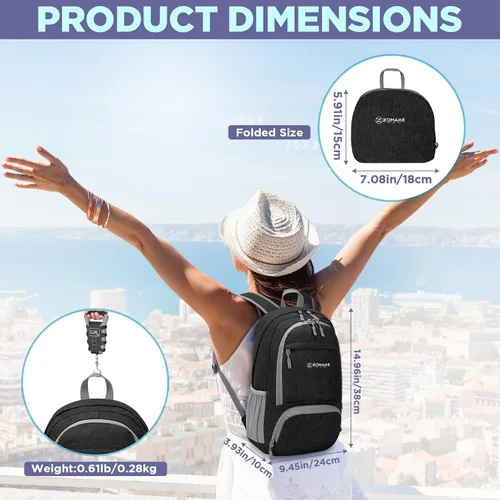 Miniatura 2 de ZOMAKE Mochila plegable ultraligera de 20 litros, pequeñas mochilas plegables para senderismo, resistente al agua, mochila plegable para mujeres