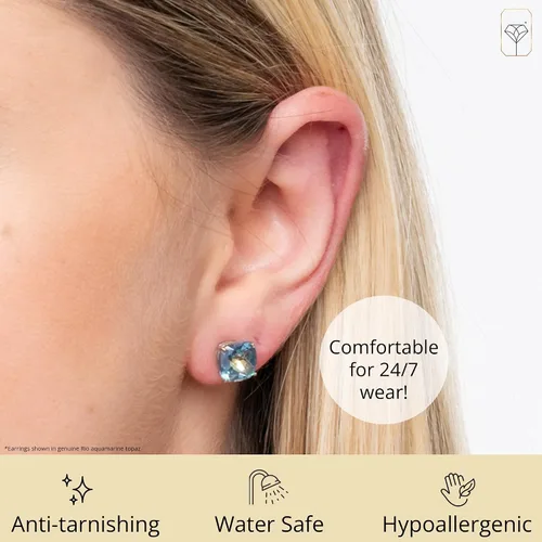 Miniatura 4 de MAX + STONE 14k Yellow Gold 8mm Cushion Cut Birthstone Stud Earrings for Women