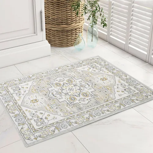 Miniatura 20 de COZYLOOM Alfombra de área de 2 x 6 pies, tribal, envejecida, para entrada, medallón vintage, alfombra para interiores, alfombra de pelo bajo, suave