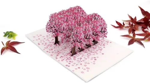 ETA Tarjeta de felicitación de bosque de cerezos en flor 3D – Tarjeta Sakura hecha a mano para cumpleaños, aniversario, día de la madre y ocasiones