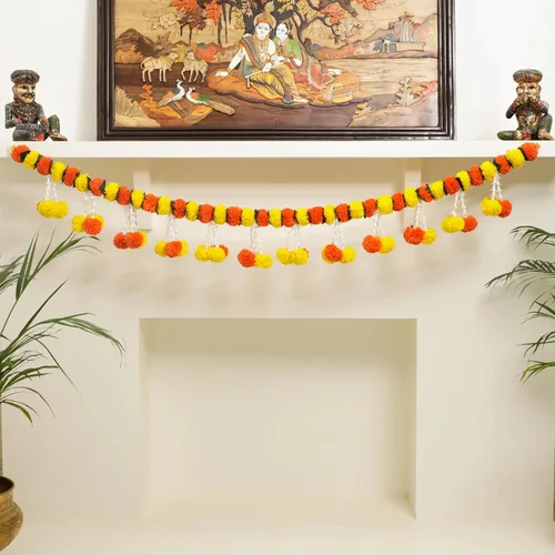 Miniatura 10 de Toran de lirio de caléndula de 5 pies Toran colgante de puerta Thorans indio Guirnalda de flores artificiales Pooja Mandir, puerta, decoración