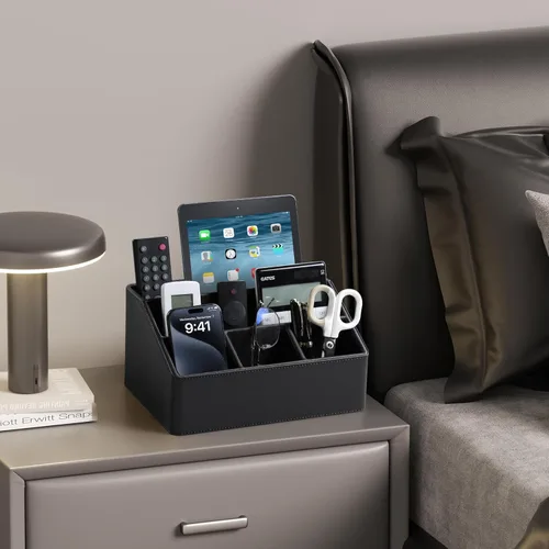 Miniatura 6 de Organizador de escritorio de piel PU, lujoso soporte para control remoto para accesorios de escritorio de oficina en casa, organizador de cajón