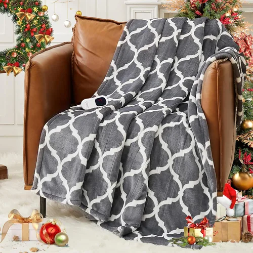 Miniatura 22 de Homemate - Manta eléctrica térmica de franela suave - 50"x60" con 10 niveles de calor rápido, 8 horas de apagado automático, protección contra