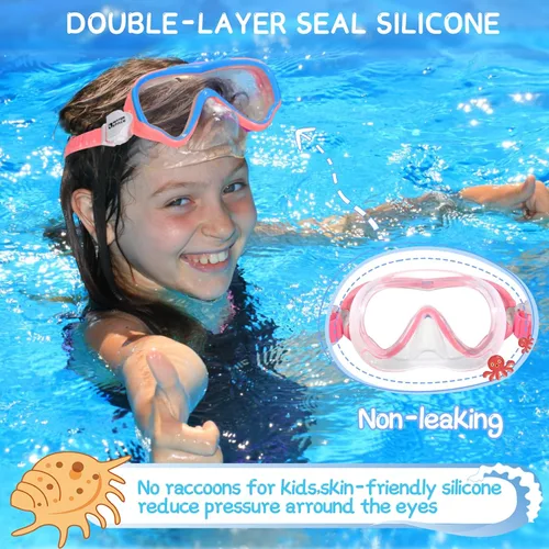 Miniatura 4 de Water Space Kids Swimming Goggles Swim Mask with Nose Cover for Kids Youth 3-15, Anti-Shattered Lens UV Protection No-leak Rosa y azul (paquete de 2)