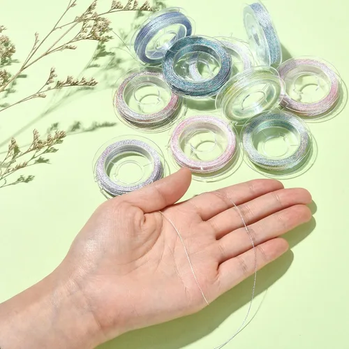 Miniatura 3 de LiQunSweet 10 rollos de 24 yardas (72.2 ft)/rollo de cordones metálicos redondos coloridos de poliéster para collares, pulseras, joyas
