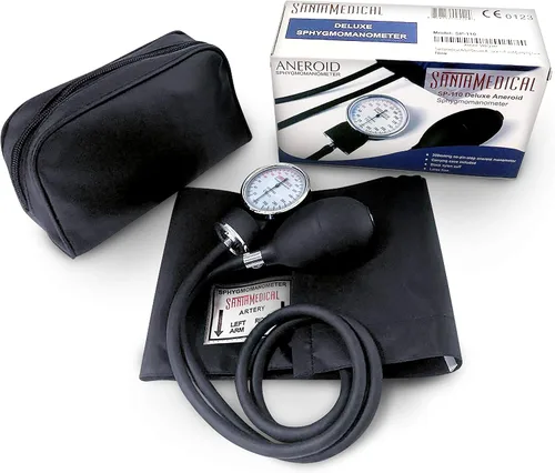 Miniatura 6 de Santamedical Esfigmomanómetro aneroide de lujo para adultos, monitor de presión arterial profesional con brazalete negro para adultos y funda