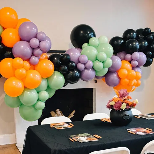 Miniatura 3 de 50 globos de Halloween, globos de 12 pulgadas, globos morados negros y anaranjados de 12 pulgadas, globos de confeti de murciélago, globos de látex