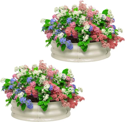 Miniatura 13 de BPS Cama de jardín elevada de metal, paquete de 2 macetas galvanizadas de 2.5 pies de diámetro, cajas de jardín elevadas para macetas de flores