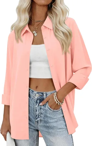 Miniatura 10 de siliteelon Camisas con botones para mujer, camisas de vestir sólidas, de manga larga, cuello fluido, para trabajo, oficina, negocios, blusas de gasa