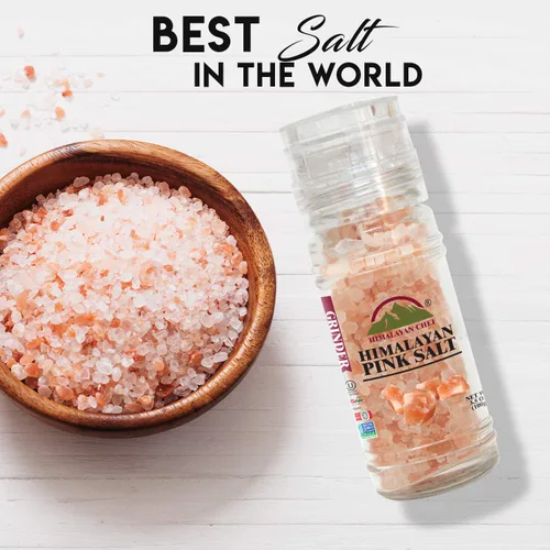 Miniatura 4 de Himalayan Chef Juego de molinillo de sal rosa y pimienta negra del Himalaya, 5.3 onzas cada uno, molinillo de vidrio ajustable y recargable