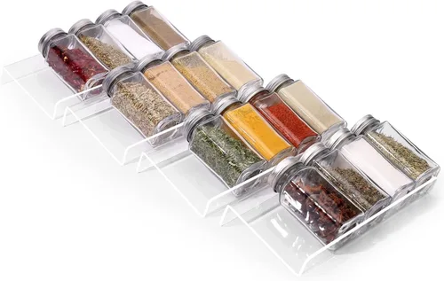 Miniatura 7 de MIUKAA Organizador de cajón de especias de acrílico transparente, 4 niveles - 1 juego de inserto de cajones para frascos de condimentos, bandeja