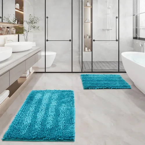 Miniatura 9 de RULLENY Juego de 2 alfombras de baño de felpilla brillante de lujo, lavables a máquina, 31 x 20 pulgadas y 24 x 16 pulgadas