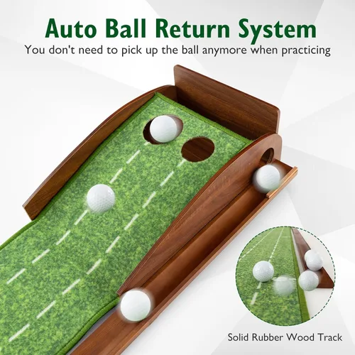 Miniatura 3 de Tangkula Alfombrilla de práctica de golf de 10 pies, 2/3 hoyos con retorno automático de bola para interiores y exteriores, guías de alineación y 3