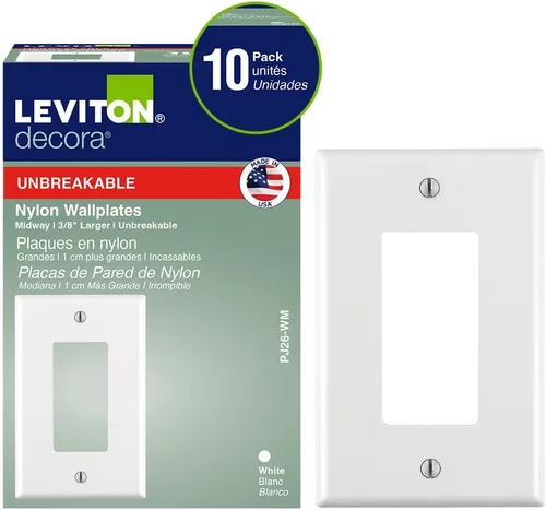 Leviton 1-Gang 1-Decora Midway - Placa de pared de nailon (10 unidades, PJ26-WM, color blanco)