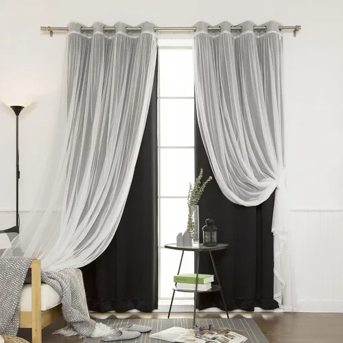 Miniatura 18 de Best Home Fashion Mix and Match - Juego de 4 cortinas de tul transparente y opacas, con ojales de acero inoxidable y níquel Rosa empolvado