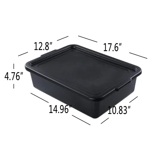 Miniatura 2 de Paquete de 3 cajas de plástico con tapa, tinas de autobús comerciales, 13 L, color negro