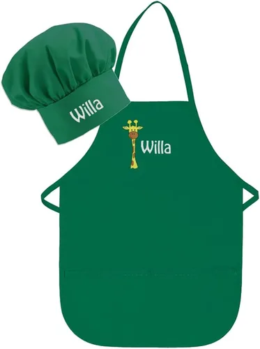 Miniatura 17 de Conjunto de delantal y sombrero personalizado para niños de zoológico, añade tu propio nombre para niños, cocina, horneado