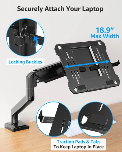 Miniatura 5 de MOUNTUP Soporte para computadora portátil para escritorio, soporte de monitor 2 en 1 con bandeja para laptop con capacidad para 2.2-22 libras