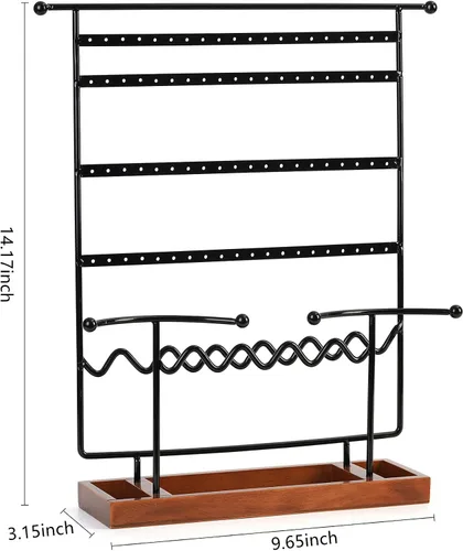 Miniatura 2 de Soporte organizador de aretes organizador de aretes con bandeja de madera soporte de joyería para collares aretes pulseras relojes y anillos soporte