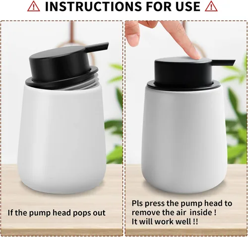 Miniatura 9 de Dispensador de jabón de cerámica con bomba fácil de prensar, dispensador de líquido de loción de manos para champú, baño, cocina, 12 onzas, blanco