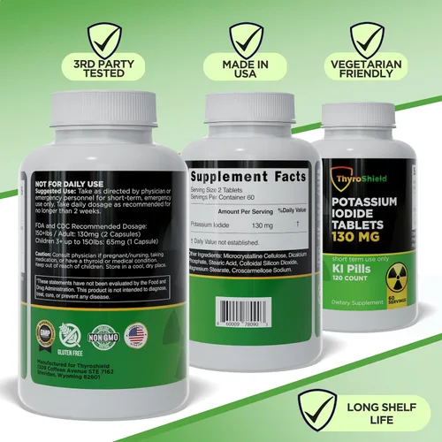 Miniatura 4 de Tabletas de yoduro de potasio 130 mg 120ct KI Tablets - Protección contra la Radiación Nuclear - Píldoras de yodo de potasio - YODO Naciente - KI