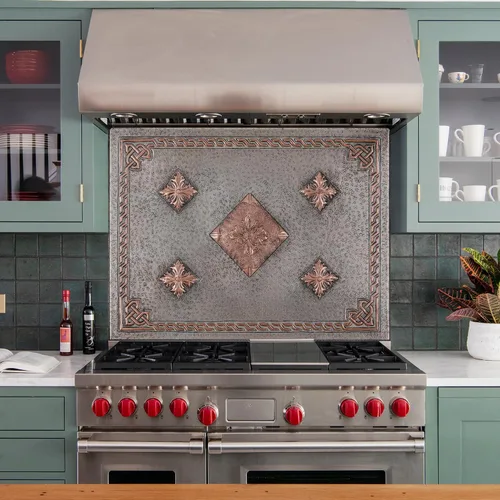 Miniatura 5 de Protector contra salpicaduras de cocina, diamantes con borde celta de cobre, panel victoriano de cobre, azulejos de cobre hechos a mano, decoración