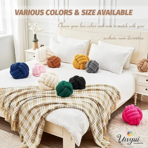 Miniatura 6 de Uvvyui - Almohada de nudo en forma de bola, almohadas decorativas suaves para el hogar, cojín redondo de arrojo, almohada de felpa anudada hecha a